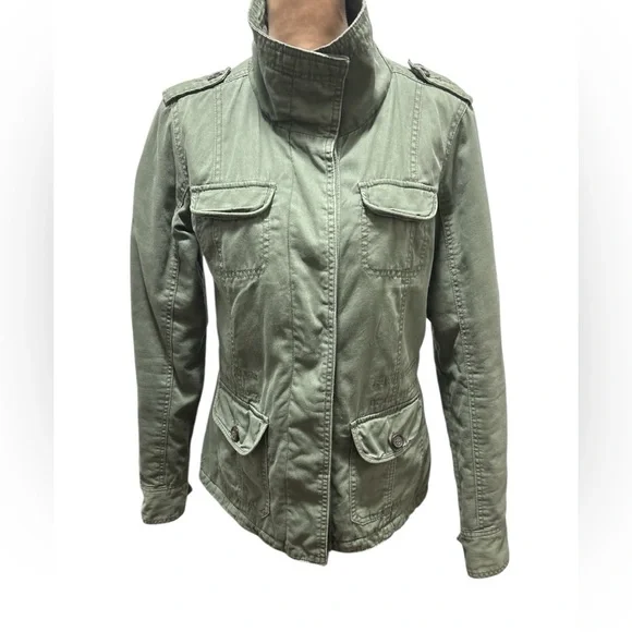 Kirra Field Jacket Womens Med Army Green Sherpa Fleece Lined Canvas Utility Moto - Picture 2 of 13